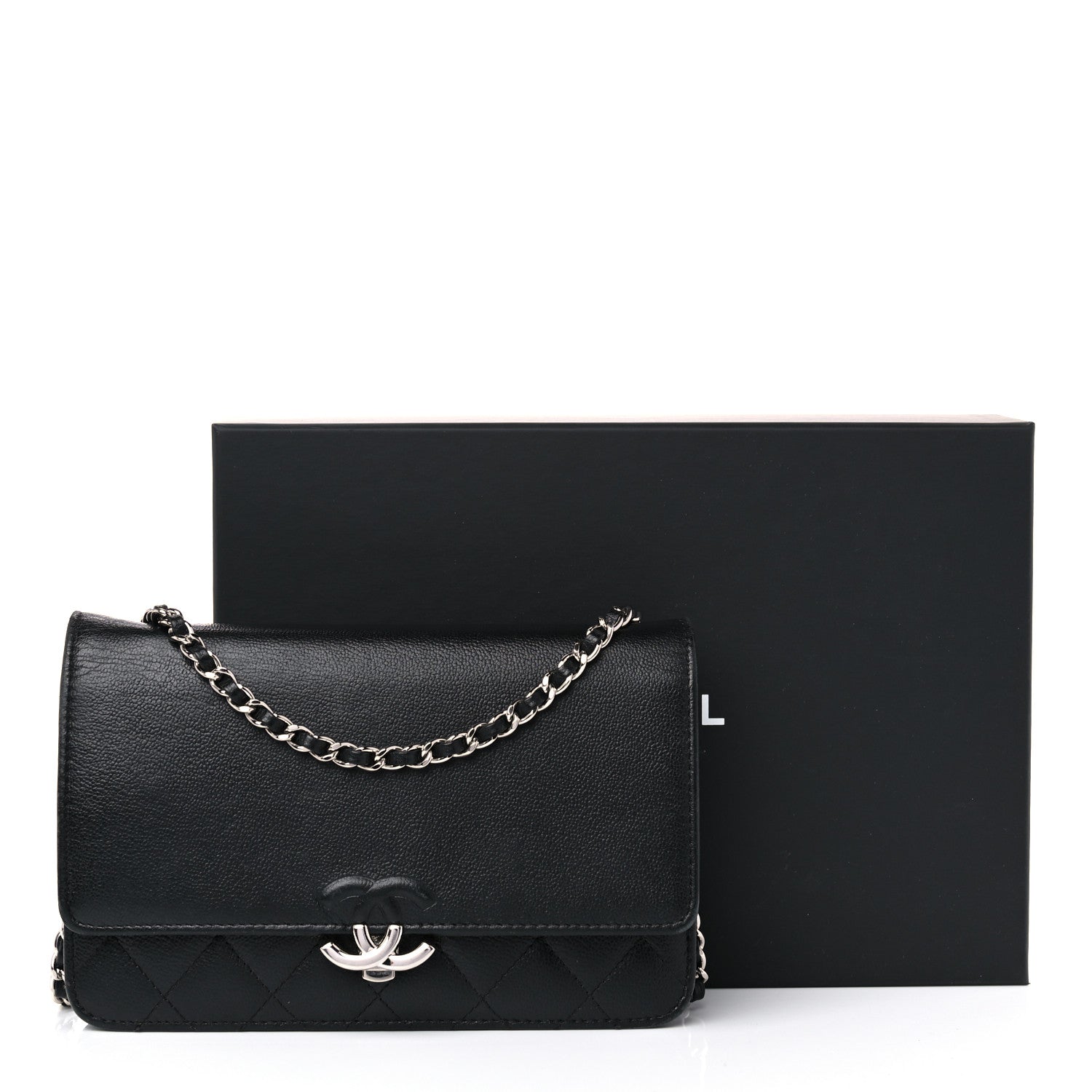 Chanel Grained Calfskin Quilted CC Box Wallet On Chain WOC Black 17 of 17