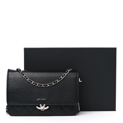 Chanel Grained Calfskin Quilted CC Box Wallet On Chain WOC Black 17 of 17