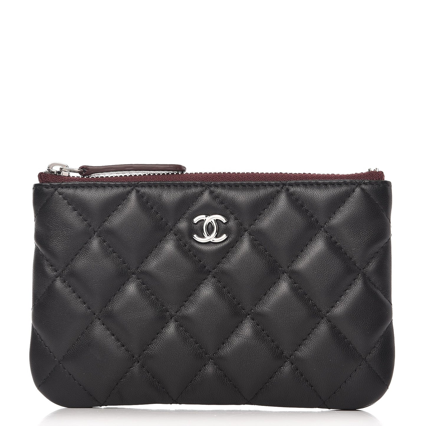 Lambskin Quilted Small Cosmetic Case Black