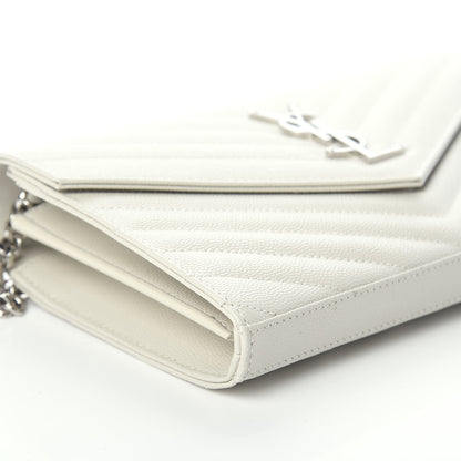 Saint Laurent Grain De Poudre Matelasse Chevron Monogram Chain Wallet Icy White 7 of 8