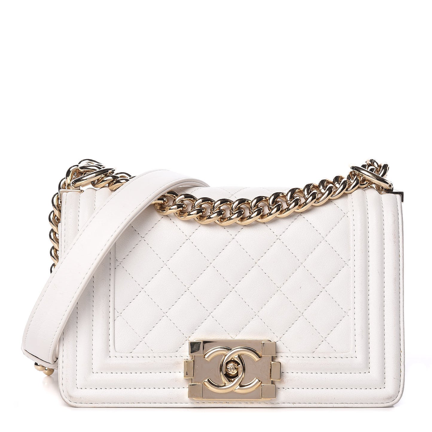 Calfskin Quilted Small Boy Flap White