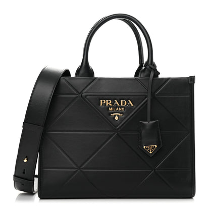 Prada Soft Calfskin Triangolo Symbole Embossed Small Tote Black 1 of 9