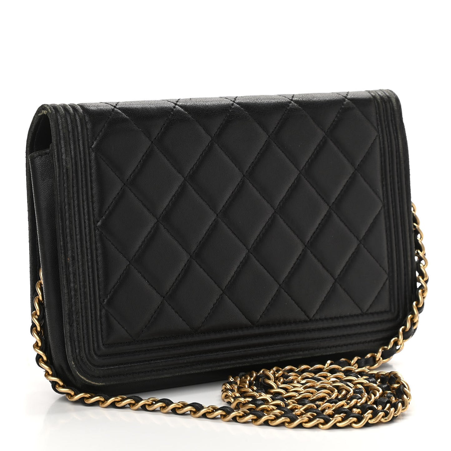 Calfskin Quilted Boy Wallet On Chain WOC Black