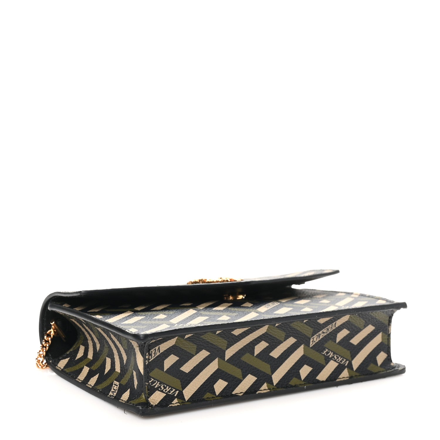 Versace Coated Canvas Virtus La Greca Signature Shoulder Bag Black Khaki 4 of 9