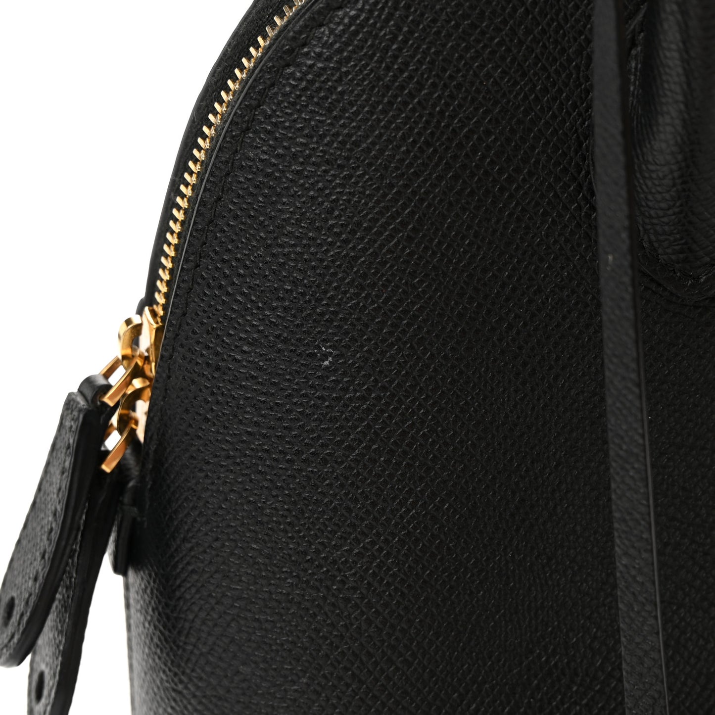 Signature Grained Calfskin Logo S Ville Top Handle Bag Black White