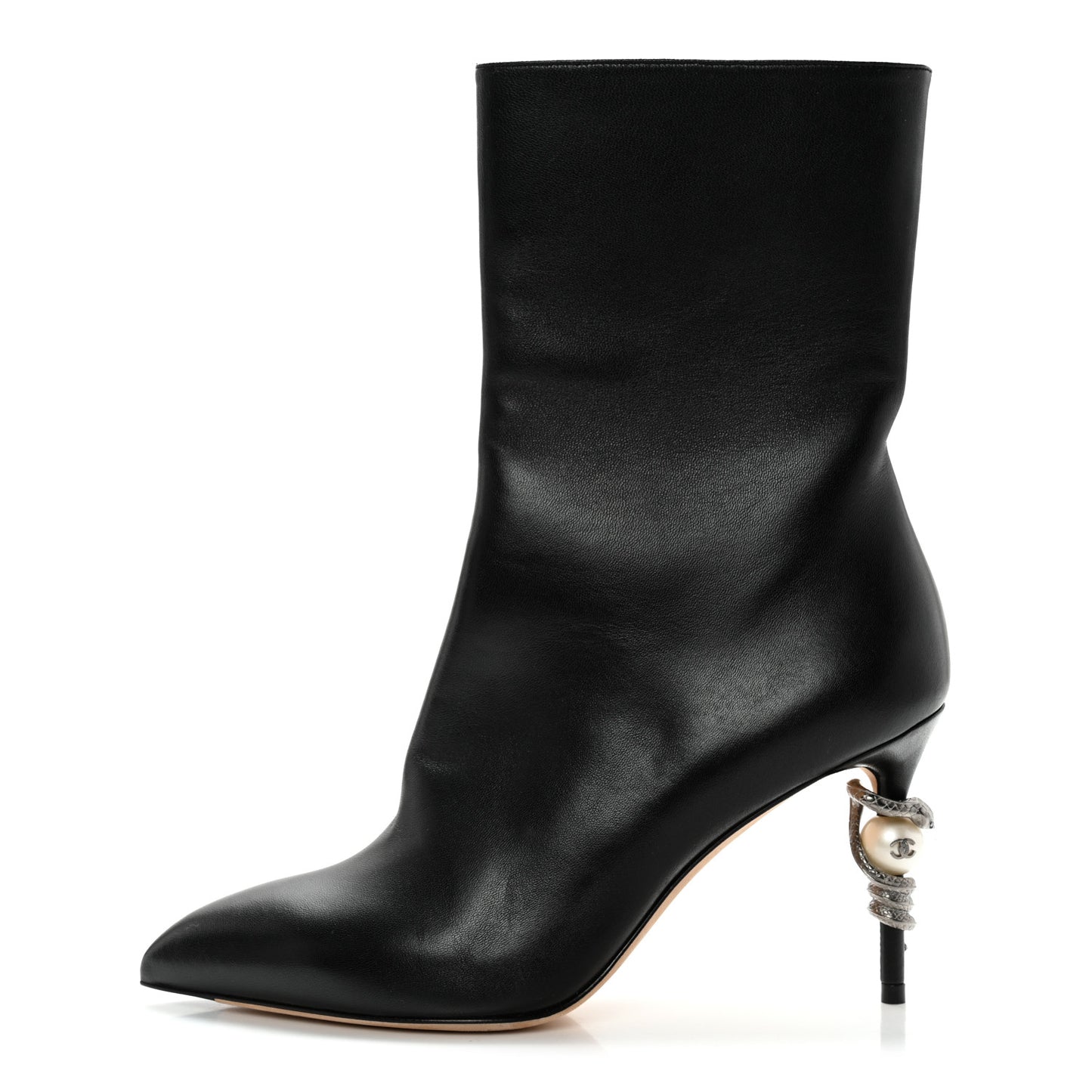 Lambskin Pearl Snake Ankle Boots 39 Black