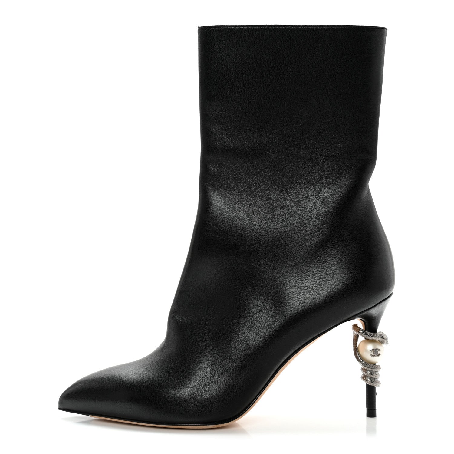 Chanel Lambskin Pearl Snake Ankle Boots 39 Black 1 of 11