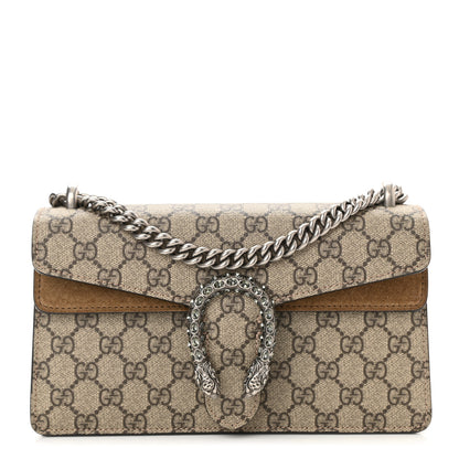 Gucci GG Supreme Monogram Suede Crystal Small Dionysus Shoulder Bag Beige Ebony Taupe 1 of 8