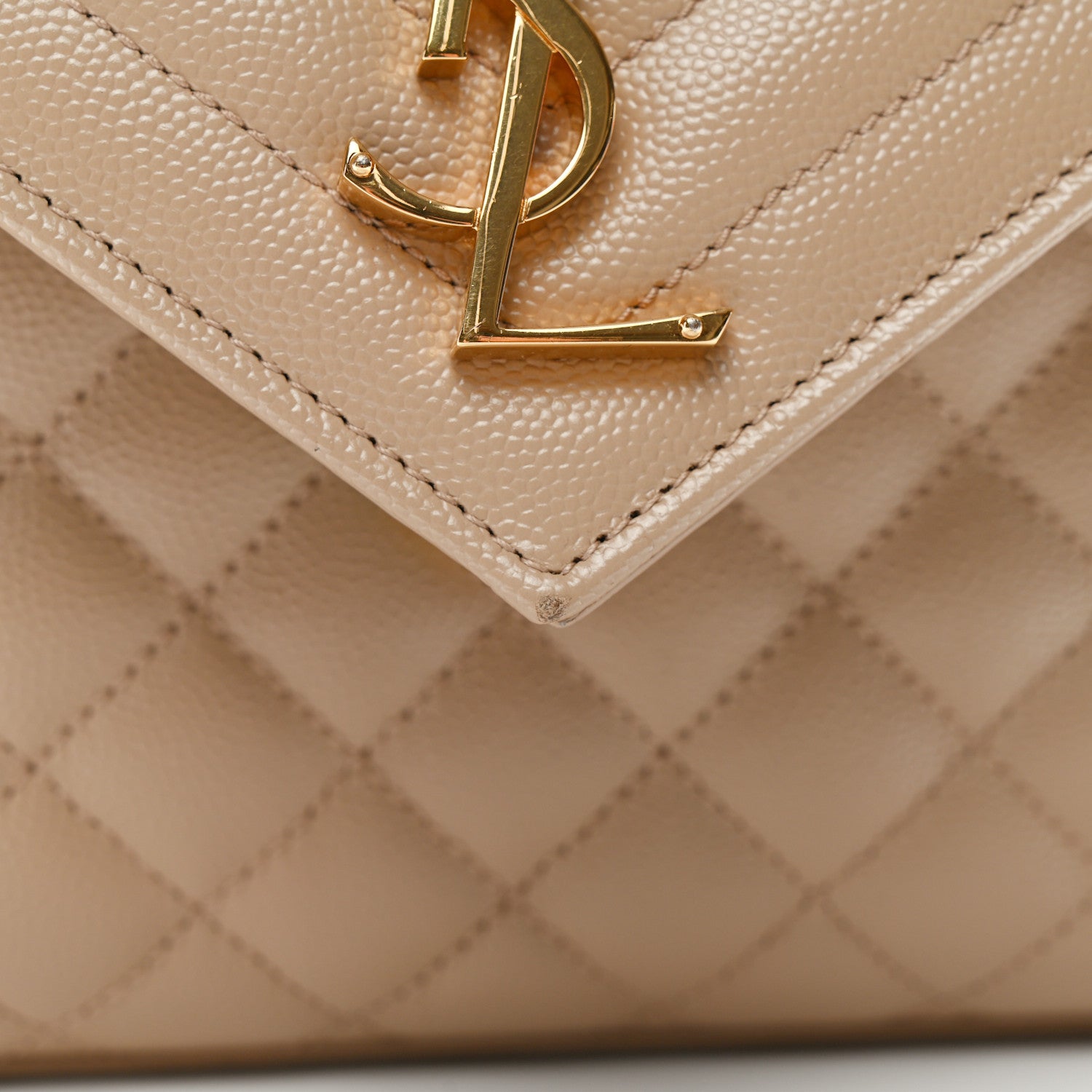 Saint Laurent Grain De Poudre Textured Mixed Matelasse Medium Triquilt Monogram Satchel Dark Beige 12 of 12