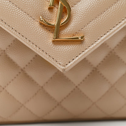 Saint Laurent Grain De Poudre Textured Mixed Matelasse Medium Triquilt Monogram Satchel Dark Beige 12 of 12
