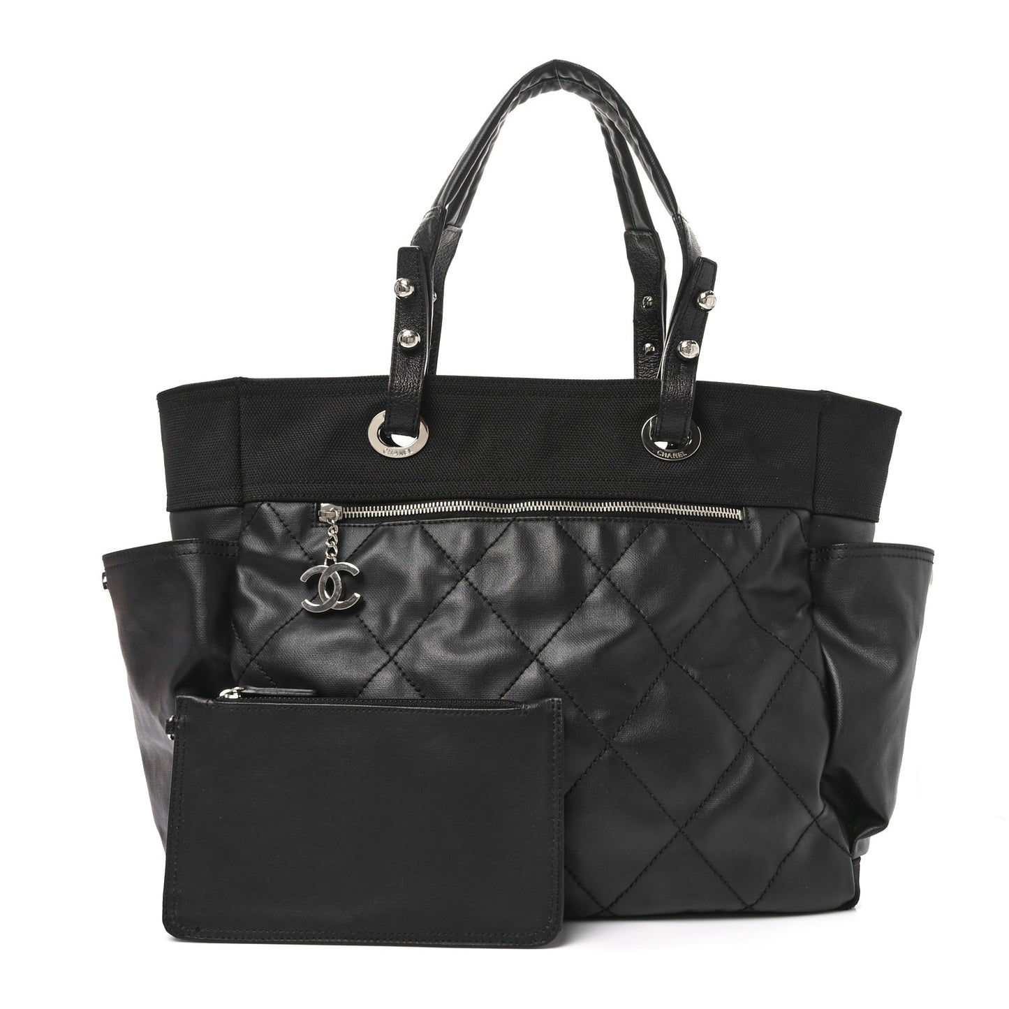 Coated Canvas Large Paris Biarritz Tote Black