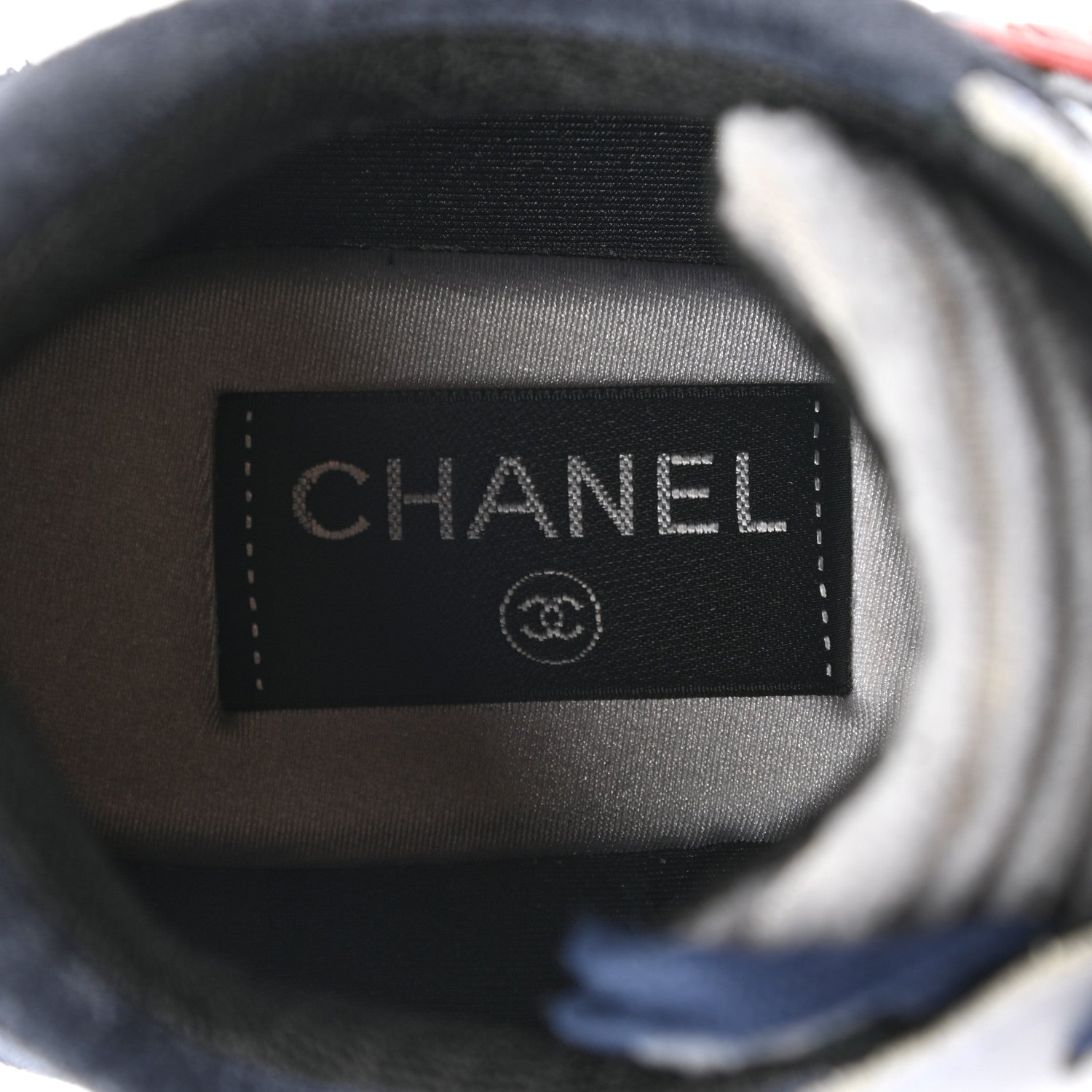 Chanel Suede Calfskin Womens CC Sneakers 38.5 Grey Red Blue 7 of 8