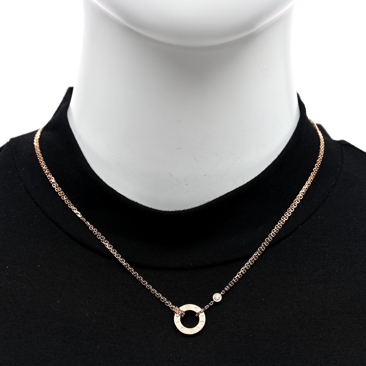 18K Pink Gold 2 Diamond LOVE Necklace