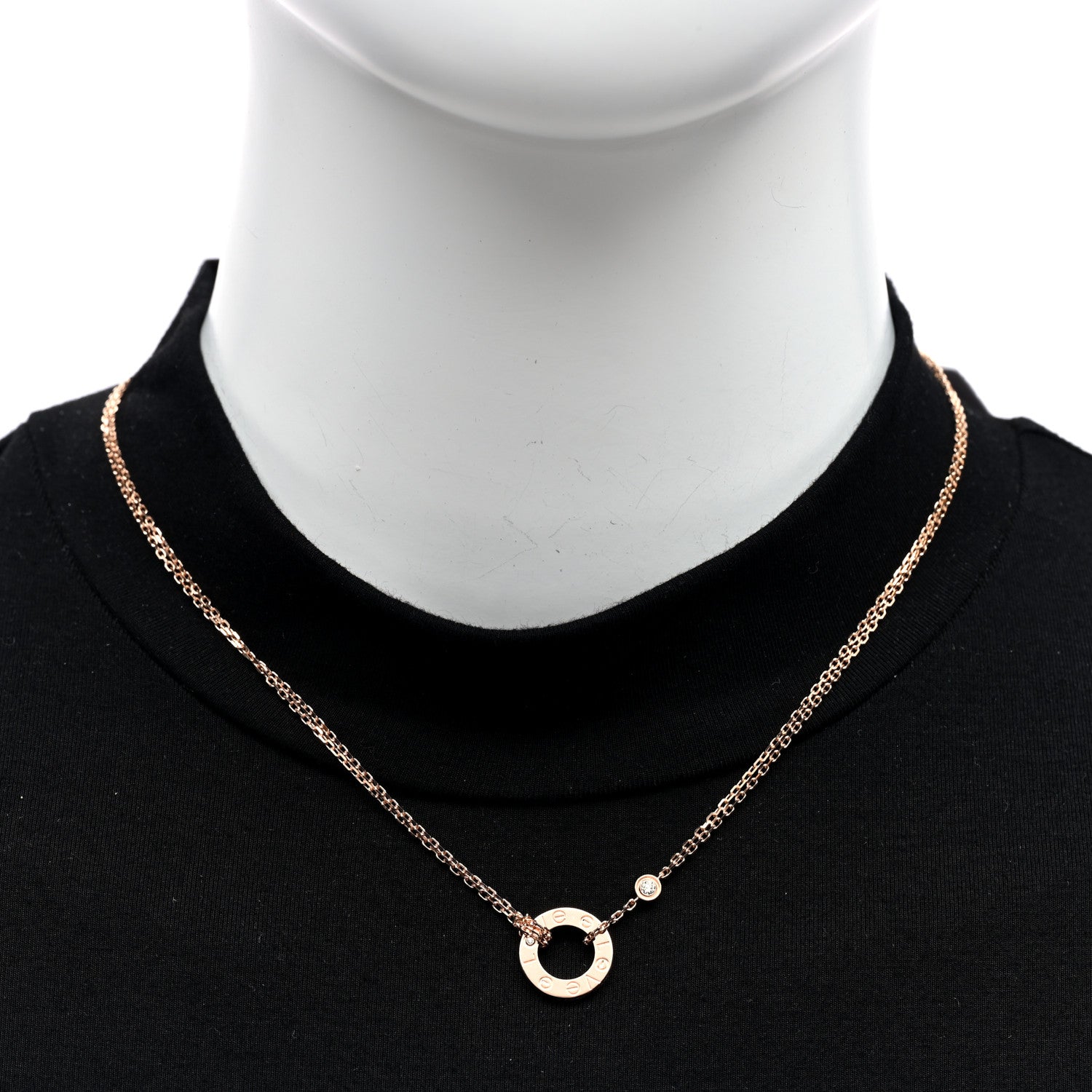 Cartier 18K Pink Gold 2 Diamond LOVE Necklace 2 of 4
