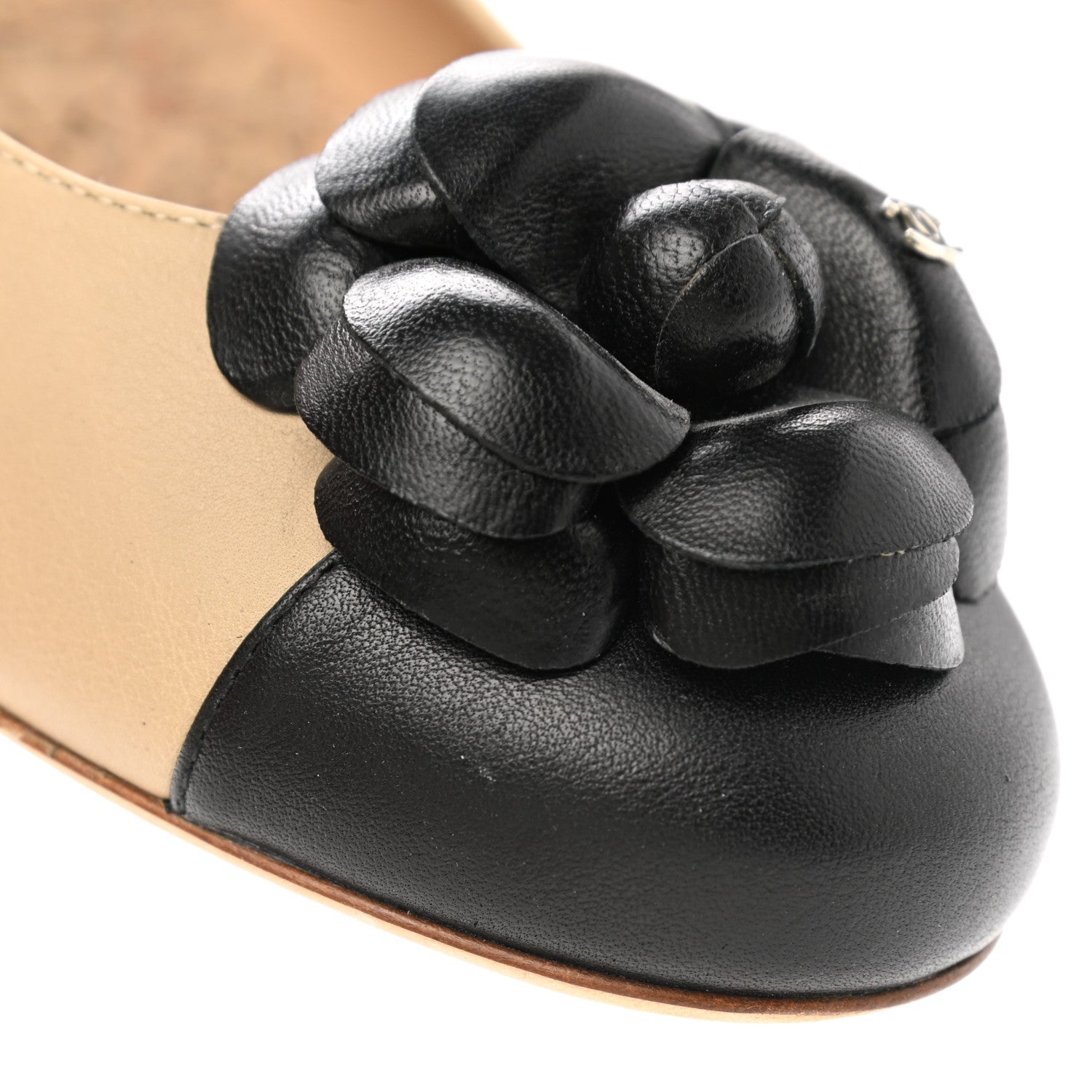 Chanel Lambskin Camellia Ballerina Flats 36.5 Beige Black 11 of 12