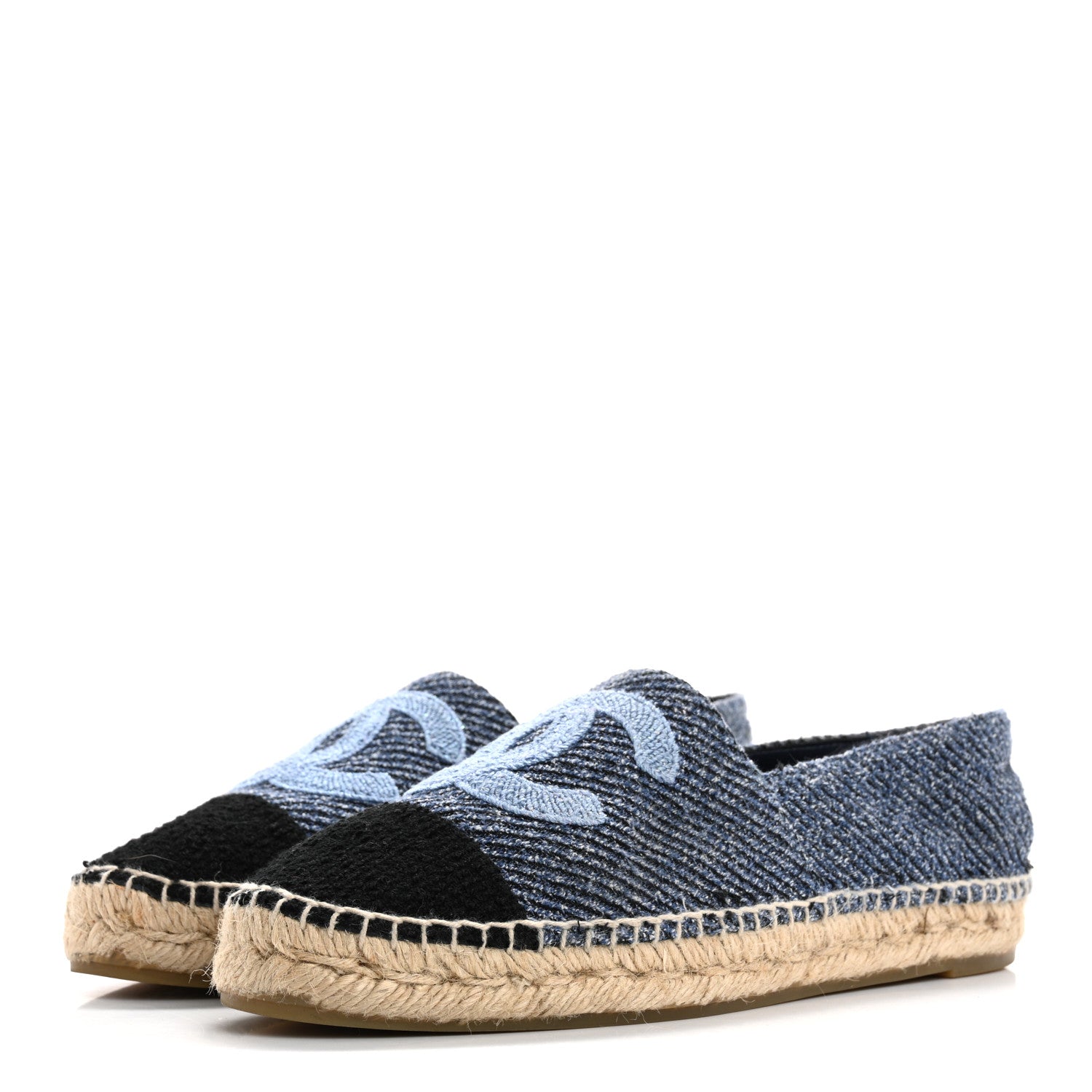 Chanel Cotton Tweed CC Espadrilles 39 Blue Ecru Black 4 of 10