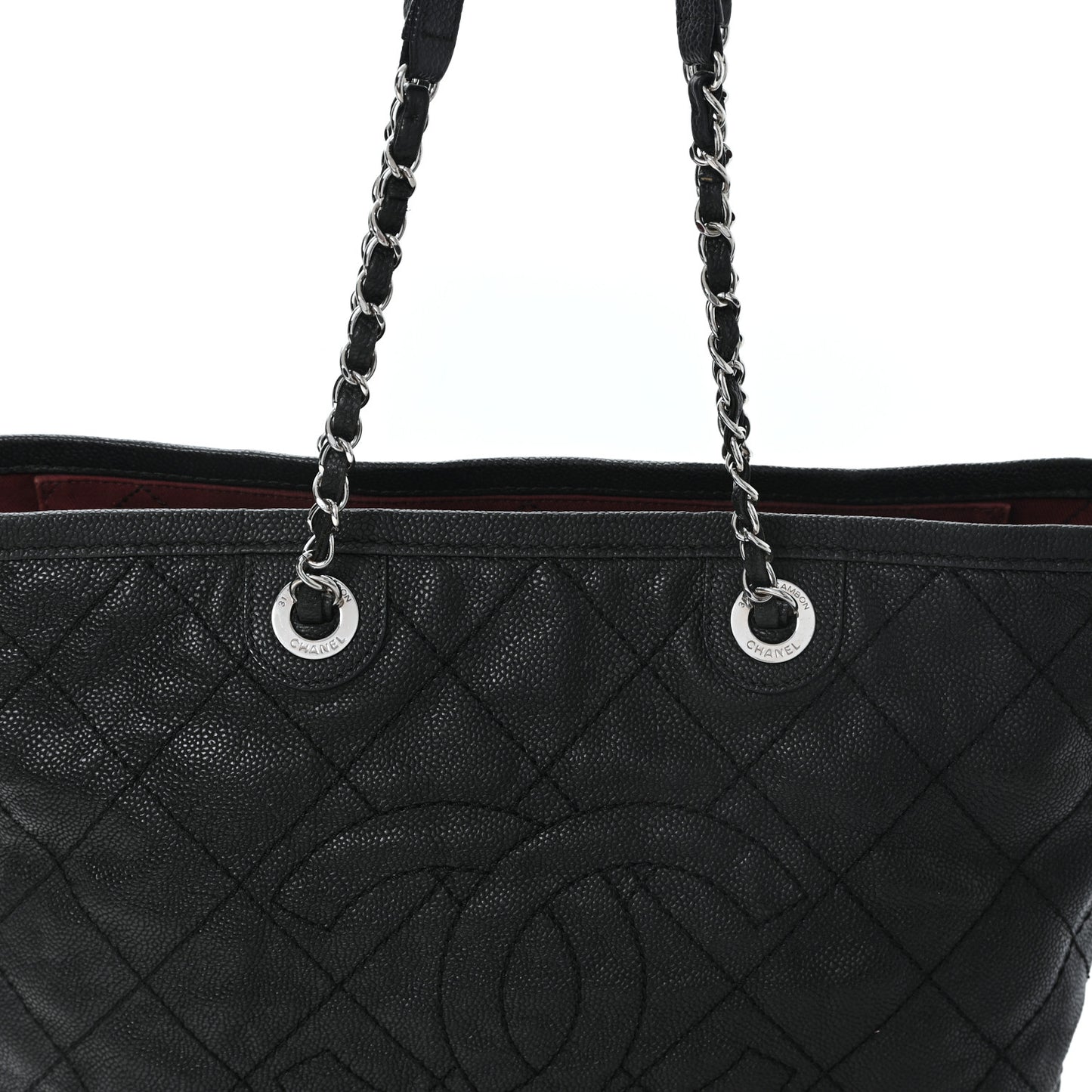 Grained Calfskin Quilted Small Daily Shopping Tote Black