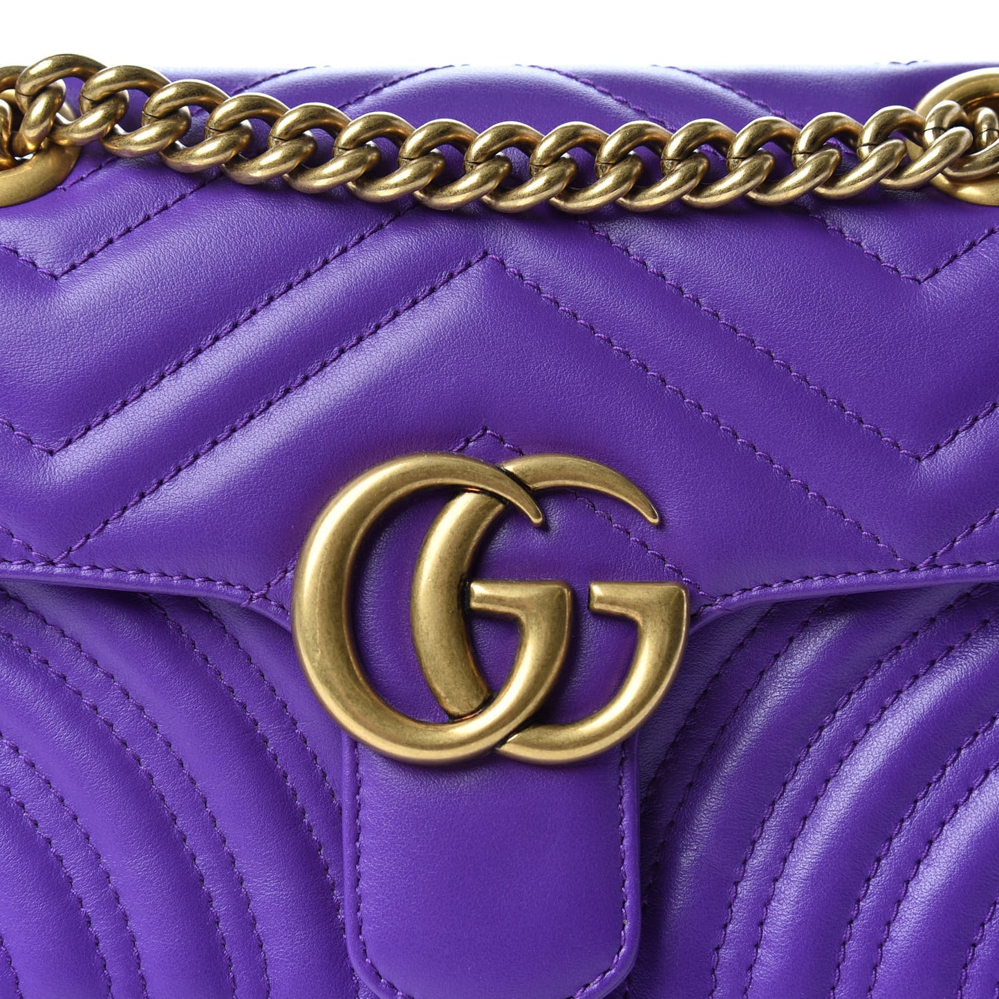 Calfskin Matelasse Mini GG Marmont Shoulder Bag Shine Purple