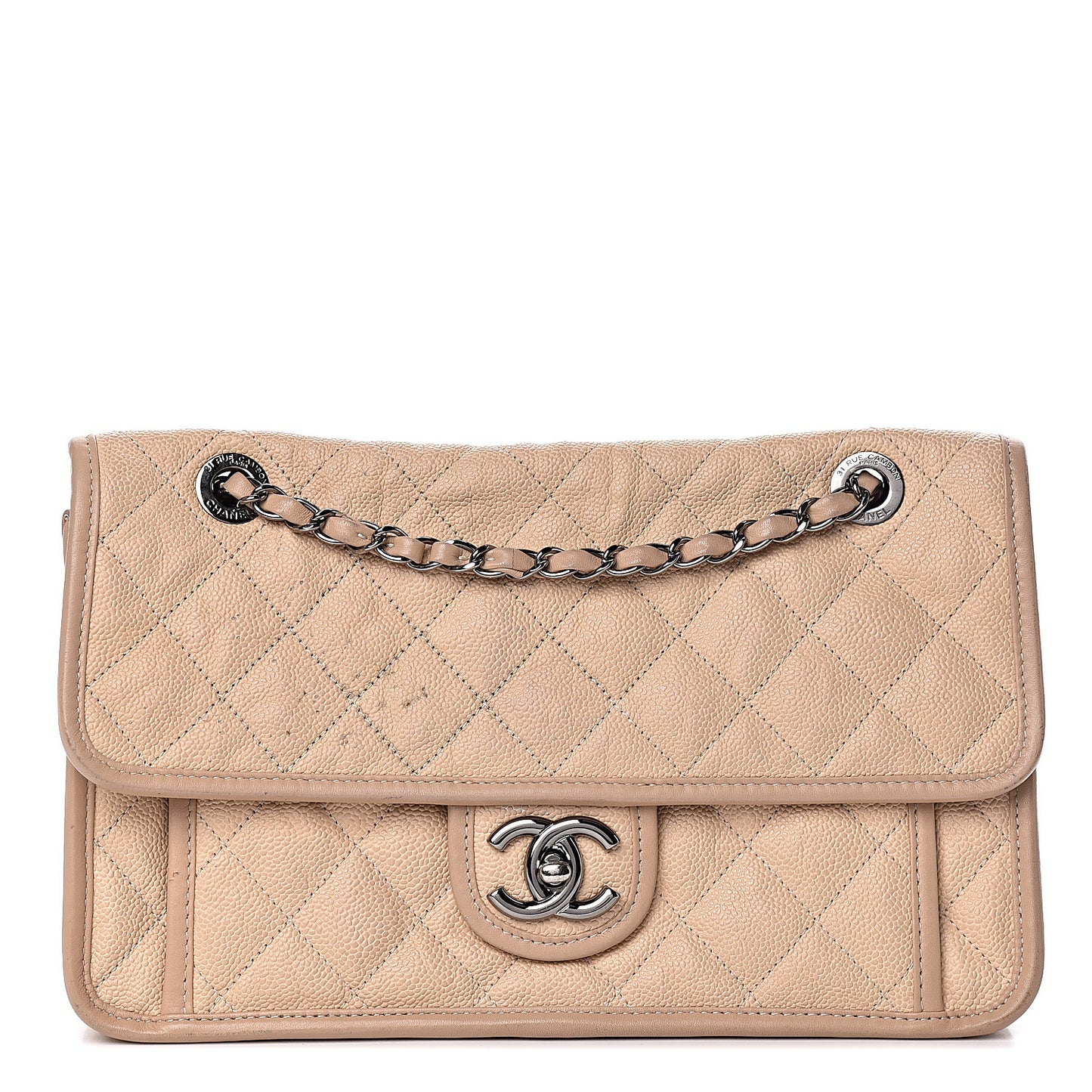 Caviar Quilted Medium French Riviera Flap Beige