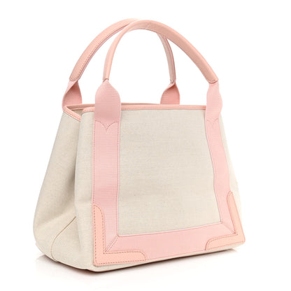 Balenciaga Cotton Canvas Satin Calfskin S Navy Cabas Pink Beige 4 of 10
