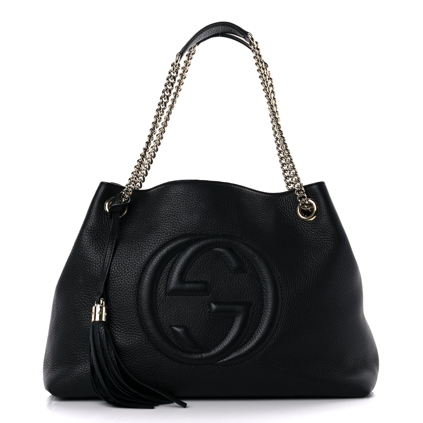 Pebbled Calfskin Medium Soho Chain Shoulder Bag Black