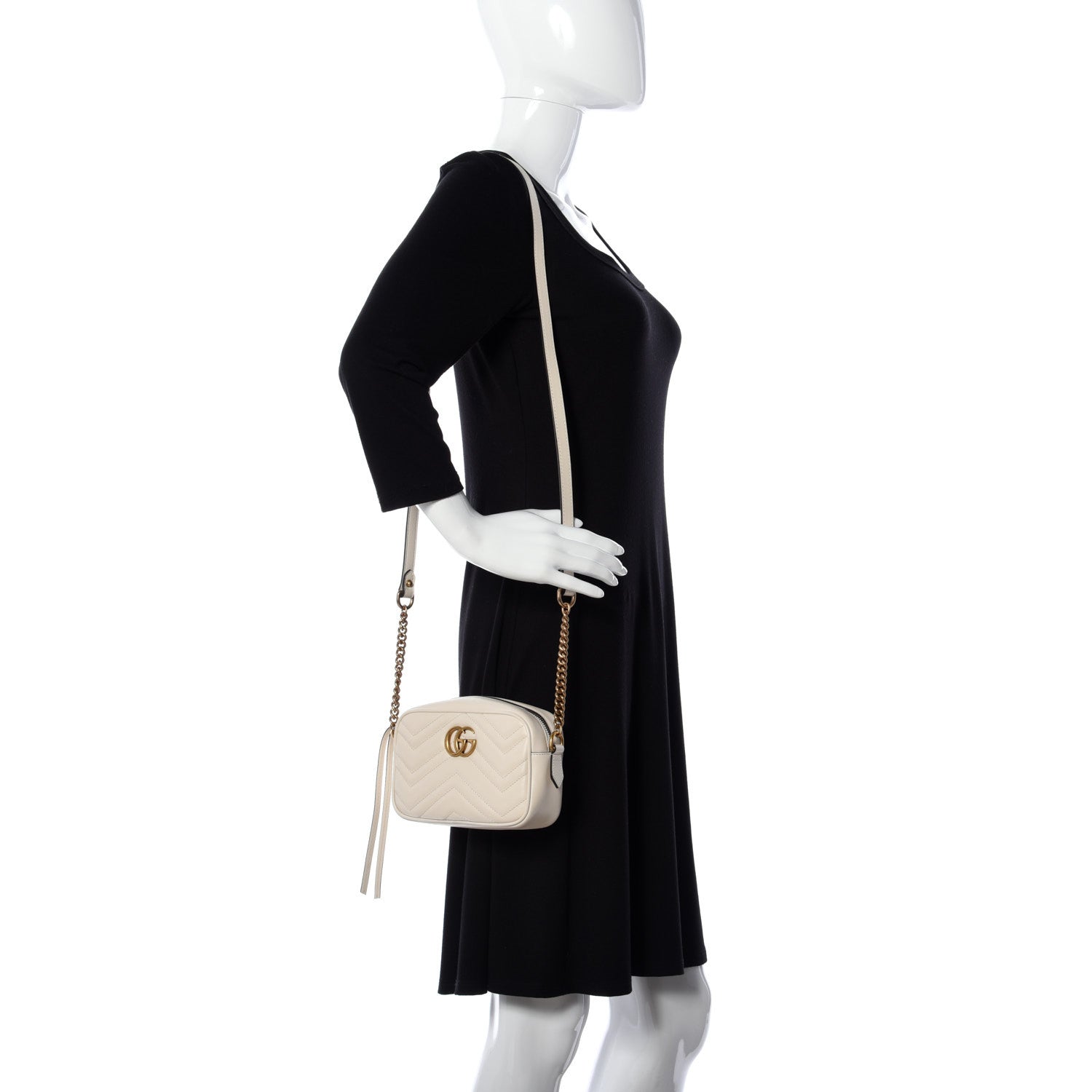Gucci Calfskin Matelasse Mini GG Marmont Chain Shoulder Bag White 2 of 9