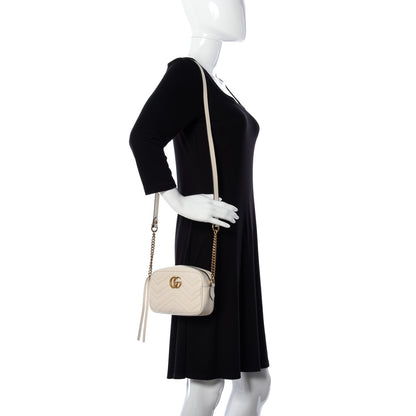 Gucci Calfskin Matelasse Mini GG Marmont Chain Shoulder Bag White 2 of 9