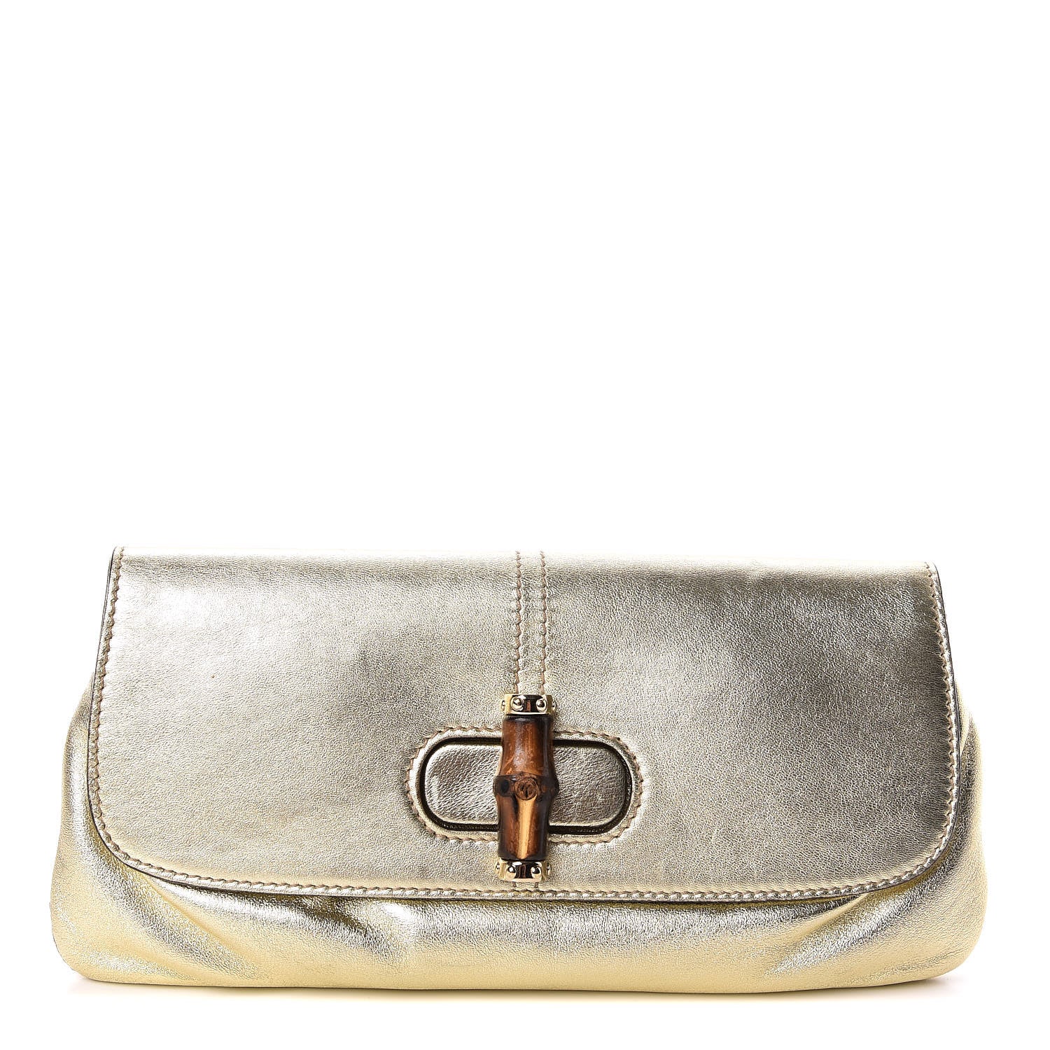 Gucci Metallic Calfskin Satin Bamboo Clutch Argento 1 of 7