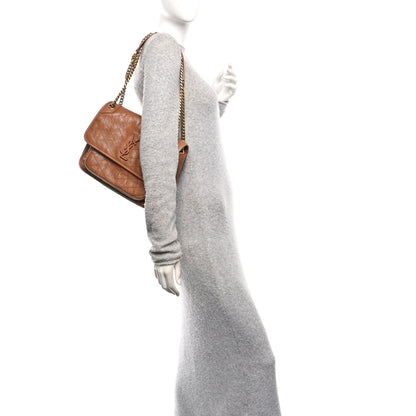 Saint Laurent Crinkled Calfskin Matelasse Monogram Medium Niki Chain Satchel Caramel 2 of 10