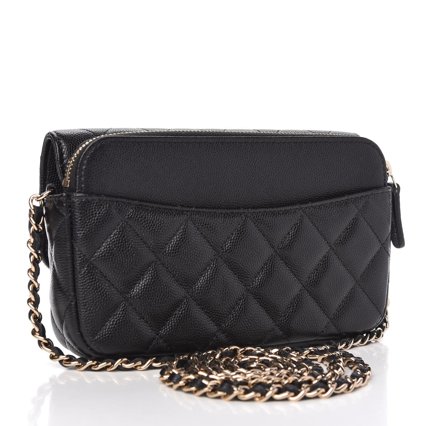 Caviar Quilted Flap Phone Holder With Chain Black