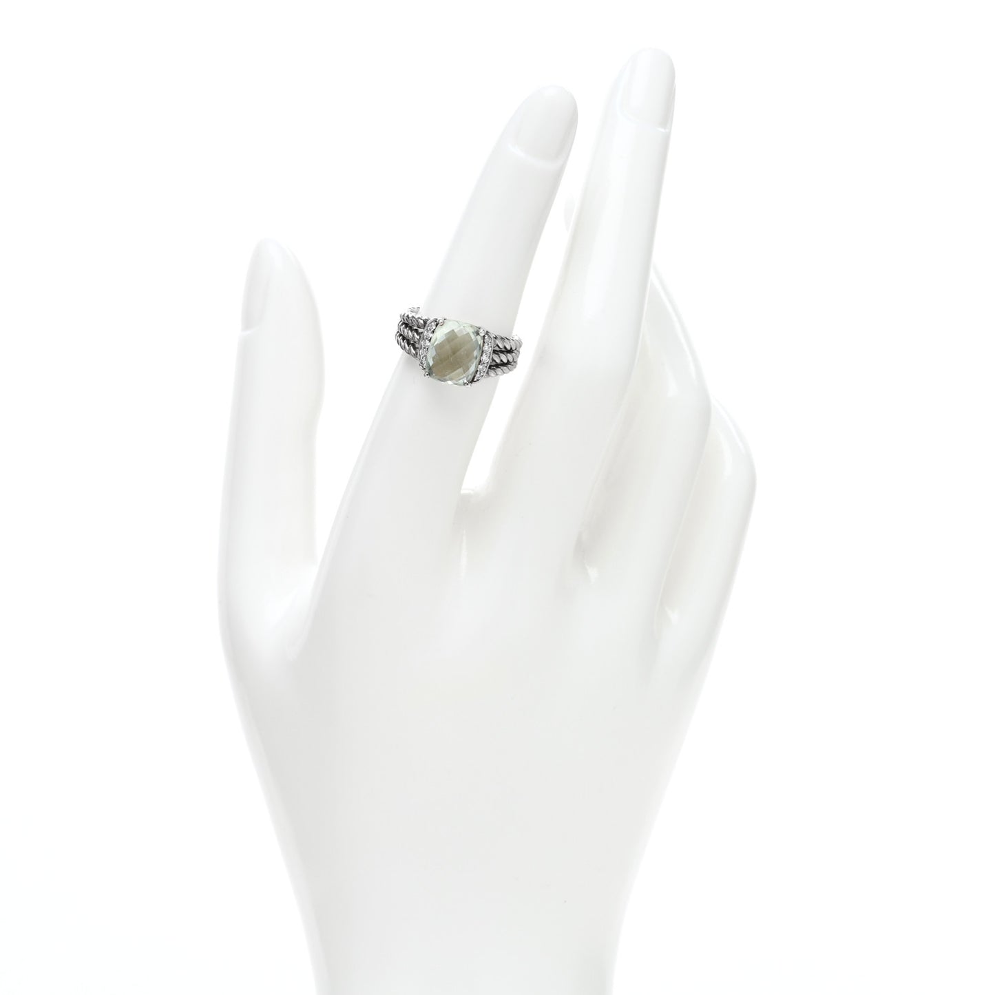 Sterling Silver Diamond Prasiolite 10mm Petite Wheaton Ring 52 6