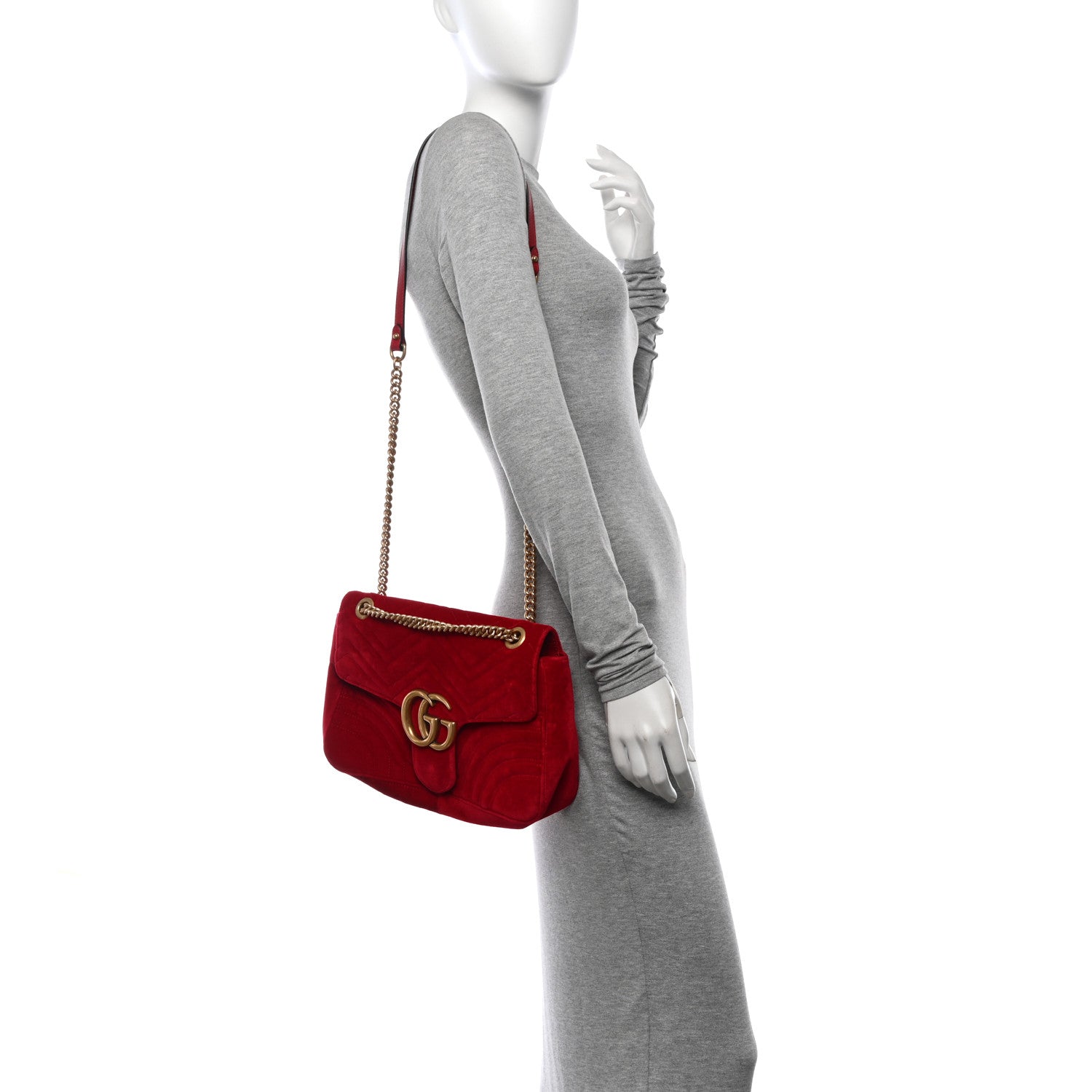 Gucci Velvet Matelasse Medium GG Marmont Shoulder Bag Hibiscus Red 2 of 14
