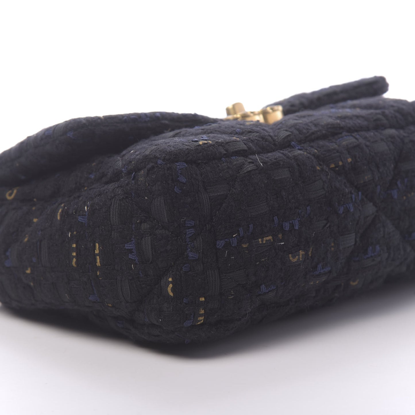Tweed Quilted Medium 19 Flap Black Navy Gold
