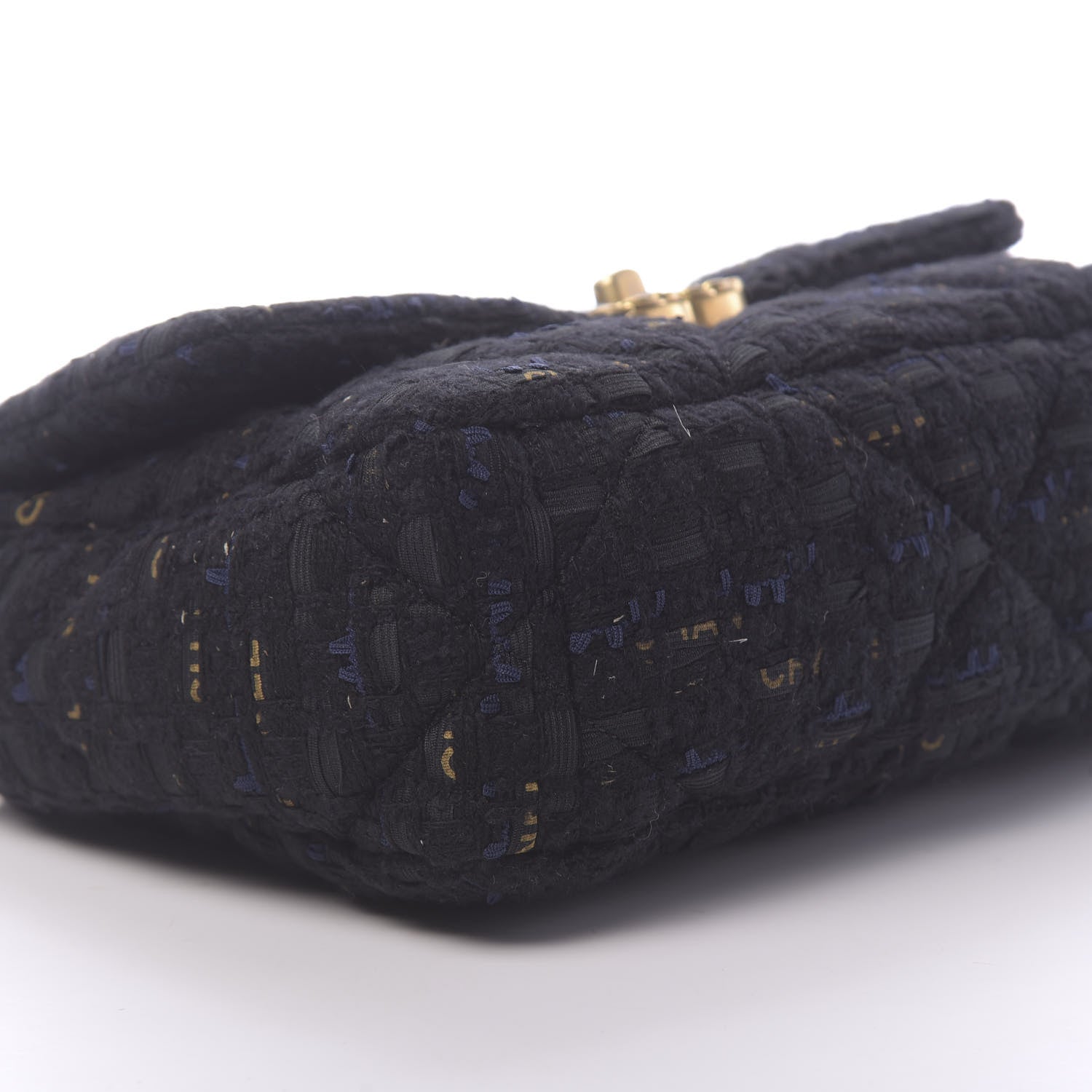 Chanel Tweed Quilted Medium 19 Flap Black Navy Gold 8 of 11