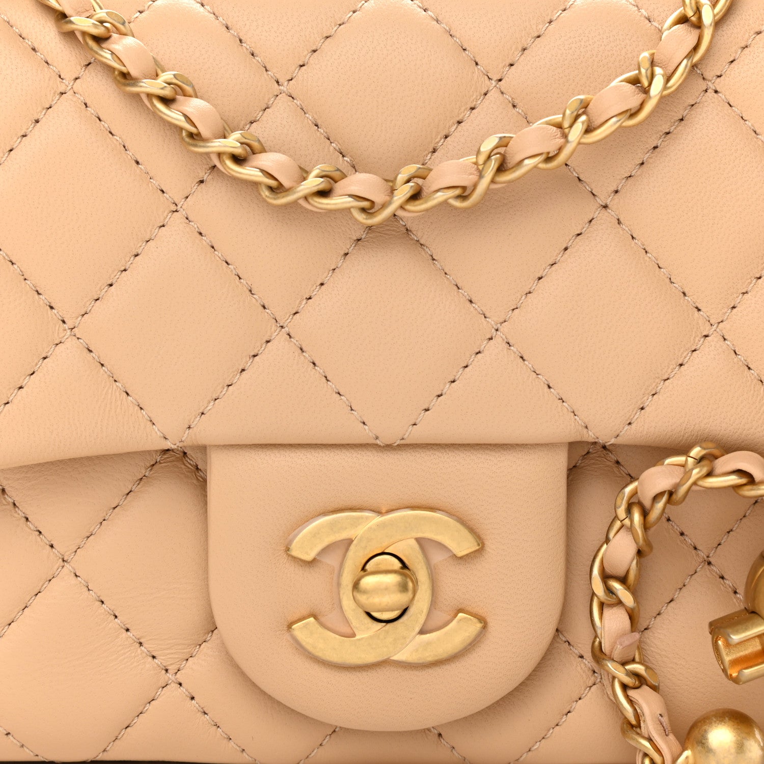 Chanel Lambskin Quilted Mini Pearl Crush Flap Beige 8 of 10