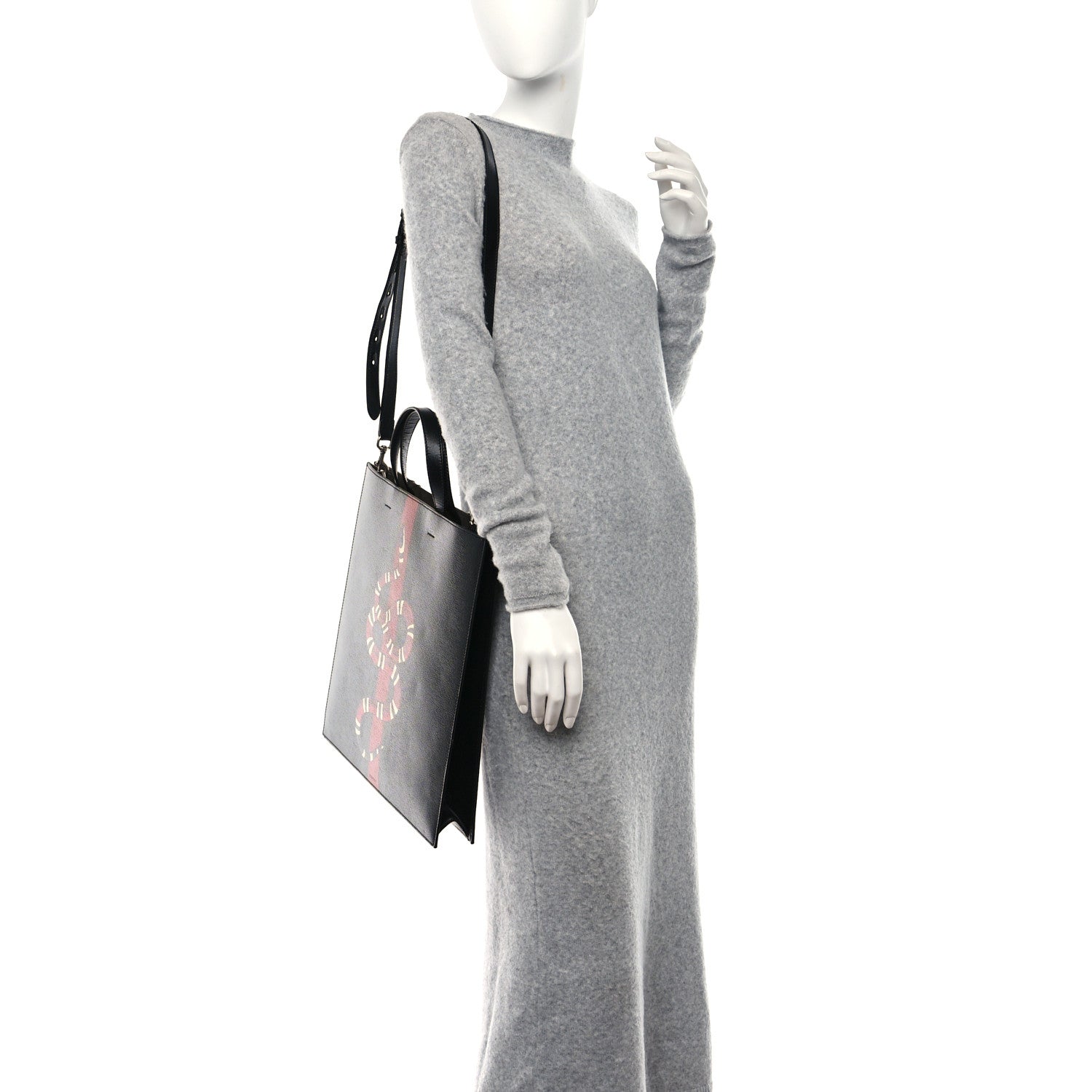 Gucci Calfskin Kingsnake Print Vertical Tote Black 2 of 10