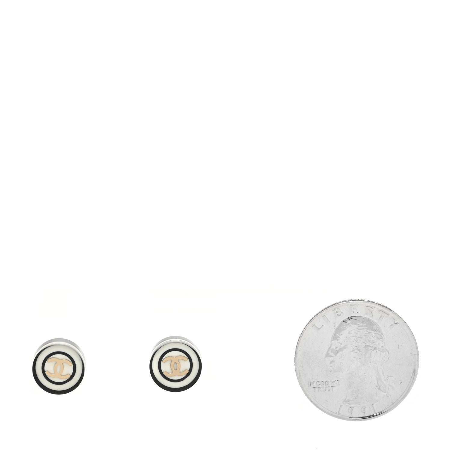 Chanel Resin CC Stud Earrings Black White 2 of 4