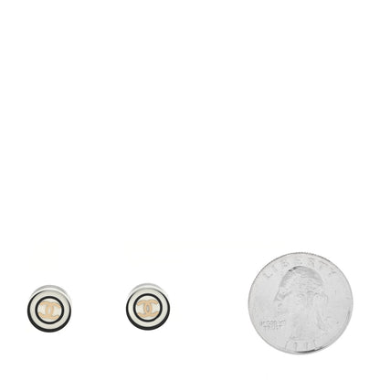 Chanel Resin CC Stud Earrings Black White 2 of 4