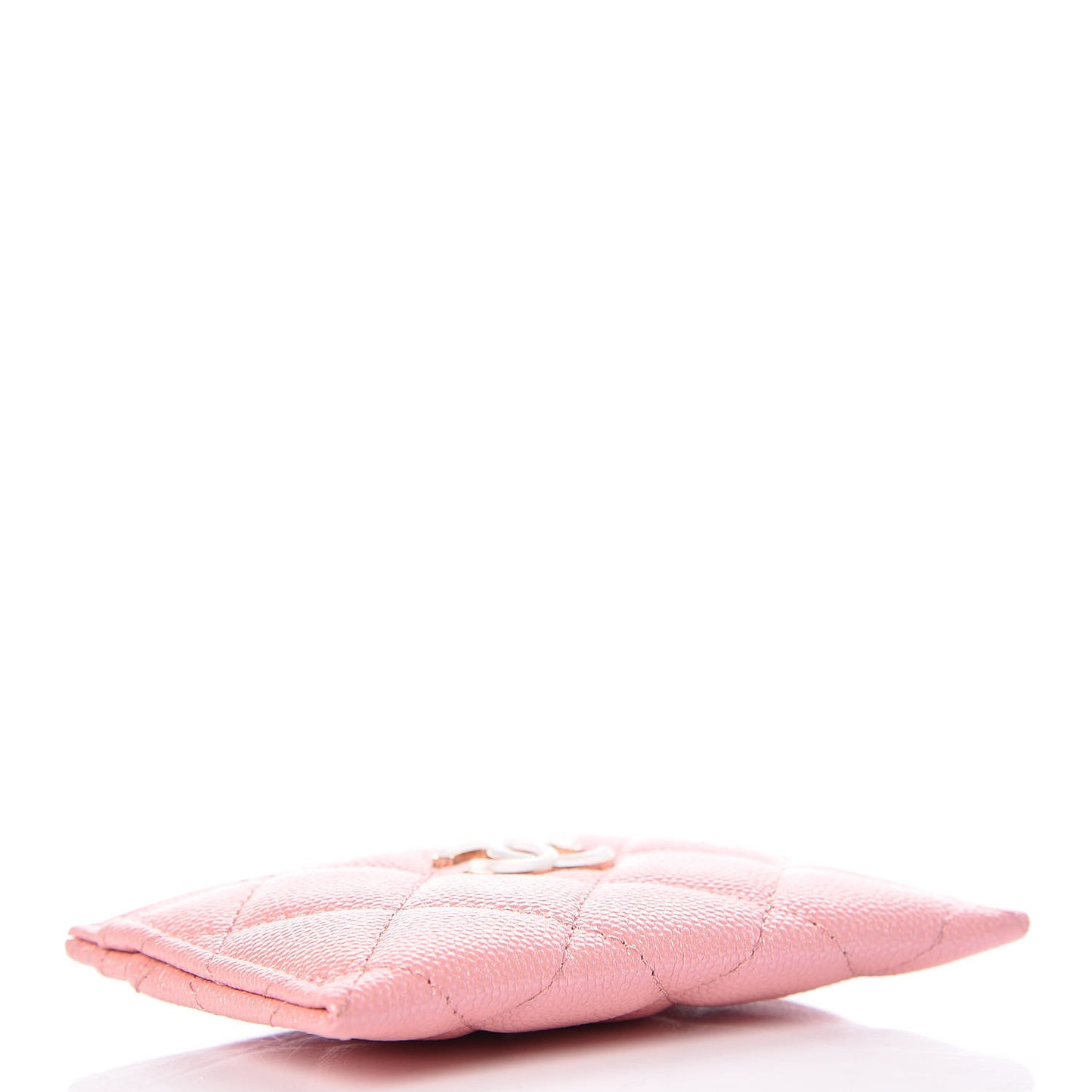 Iridescent Caviar Quilted Card Holder Rose Pink