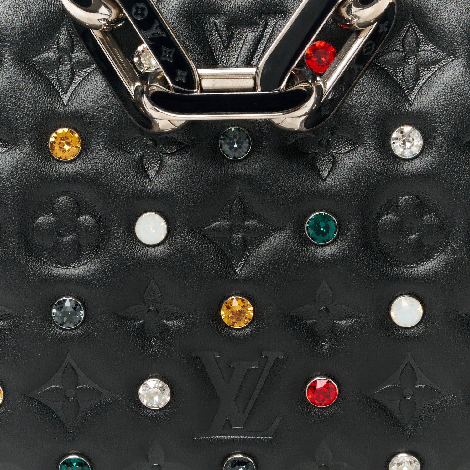 Louis Vuitton Lambskin Monogram Crystal Embossed Embellished Coussin BB Black 10 of 13