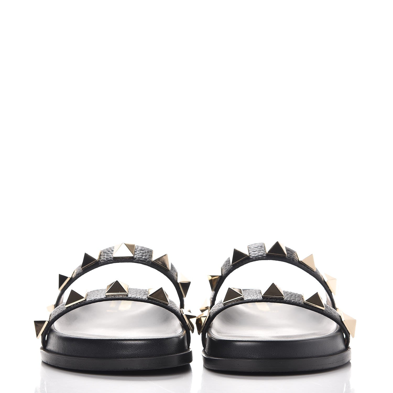 Valentino Garavani Pebbled Calfskin Macro Rockstud Lock Slide Sandals 37.5 Black 2 of 9