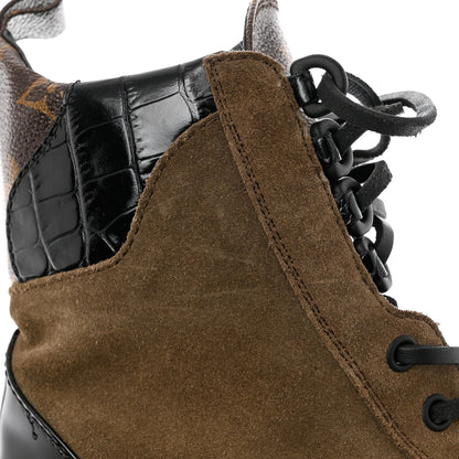 Louis Vuitton Suede Calfskin Monogram Laureate Platform Desert Boots 38 Taupe 11 of 12