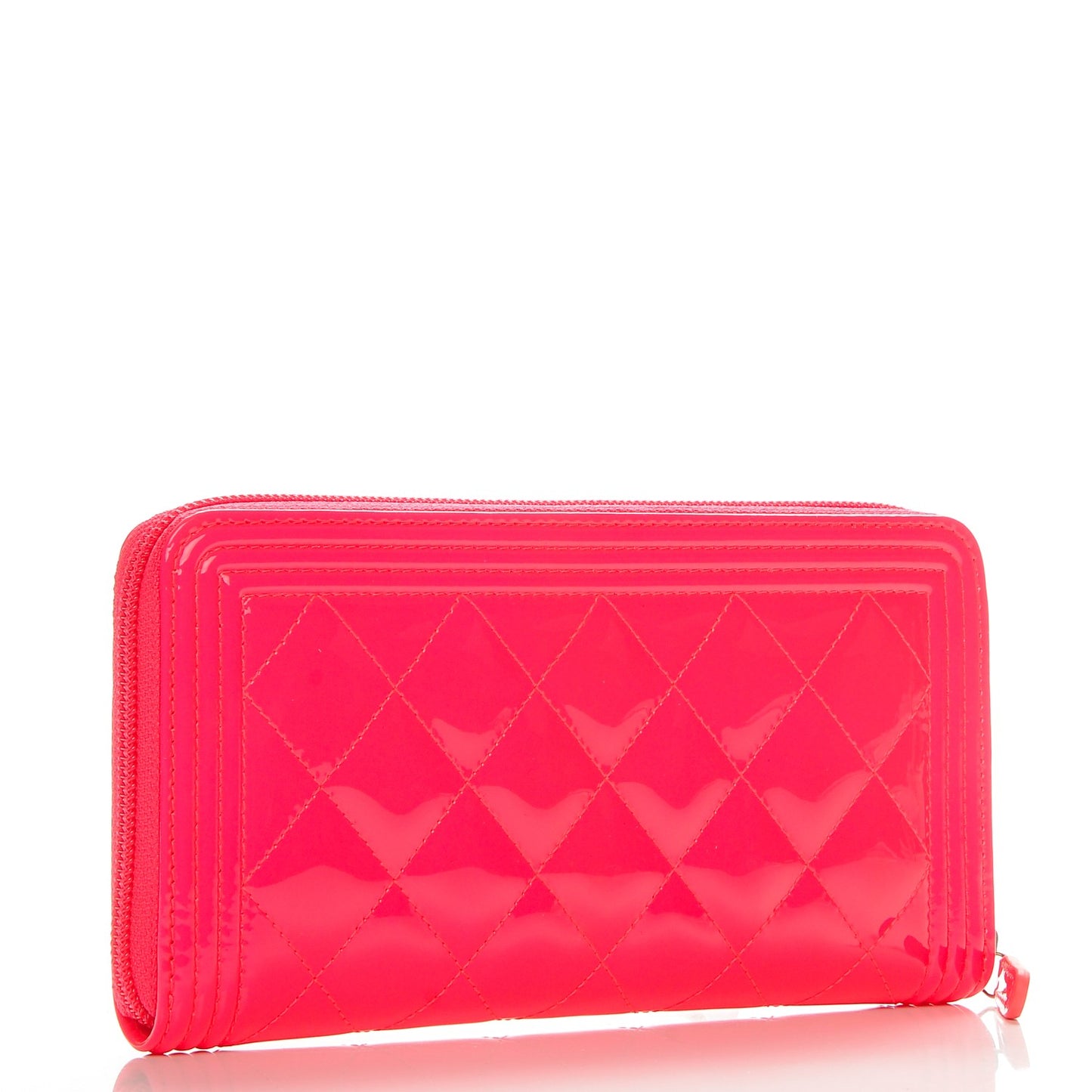 Patent Quilted Boy Zip Around Wallet Pink