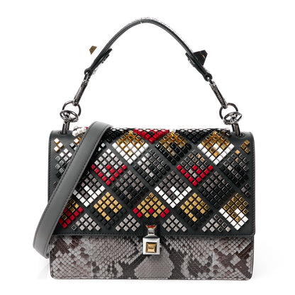 Fendi Vitello Century Snakeskin Studded Kan I Shoulder Bag Black Multicolor 1 of 10