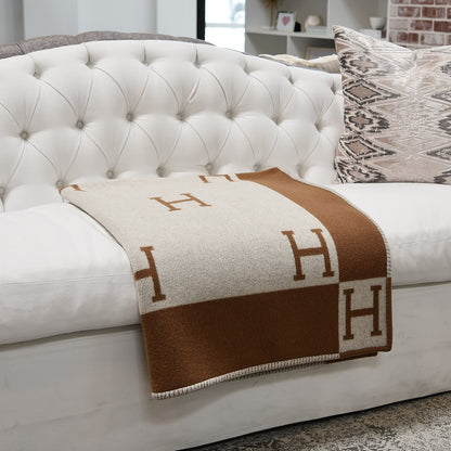 Hermes Wool Cashmere New Classic Avalon Blanket Ecru Camel 2 of 4