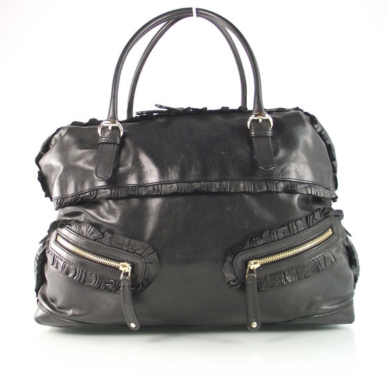 Leather Ruffle Sabrina Boston Tote