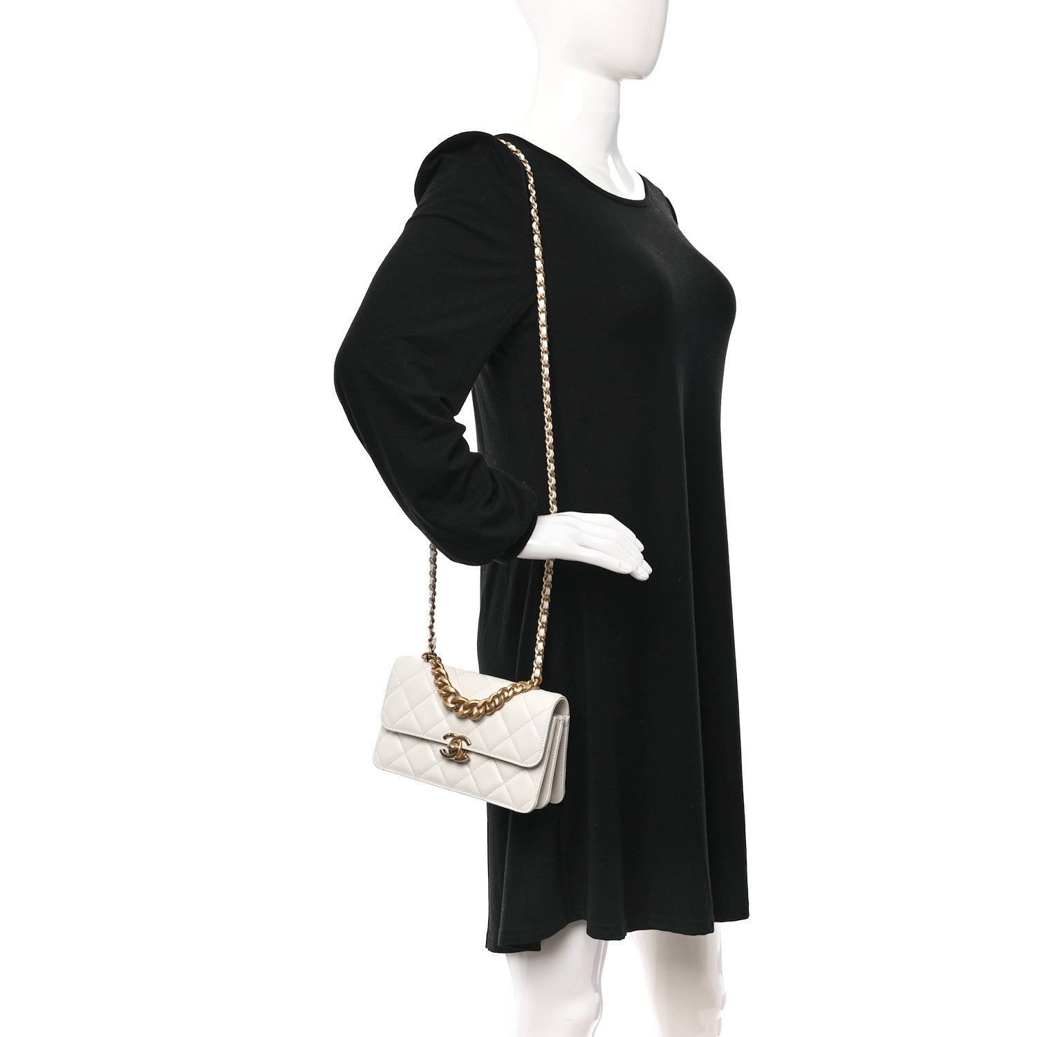 Chanel Calfskin Quilted Mini Dual Handle Chain Flap Bag White 2 of 9