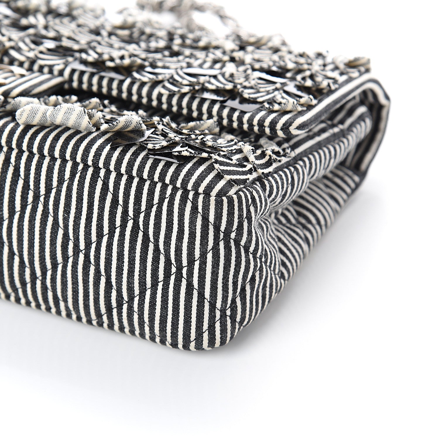 Chanel Canvas Sequin Stripe Medium Double Flap Black White 8 of 8