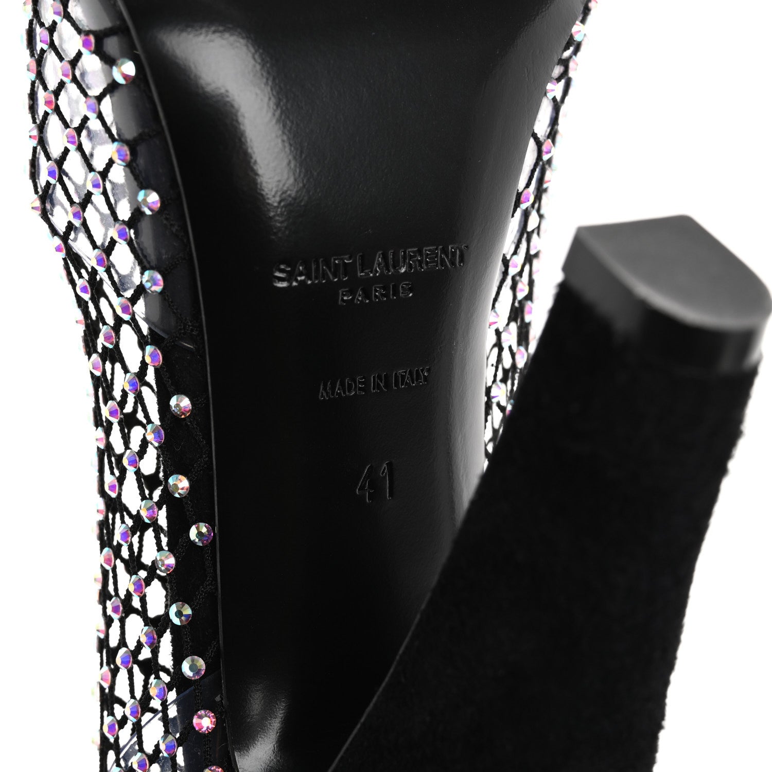 Saint Laurent Mesh Crystal 68 Knee High Boots 41 Black 7 of 9