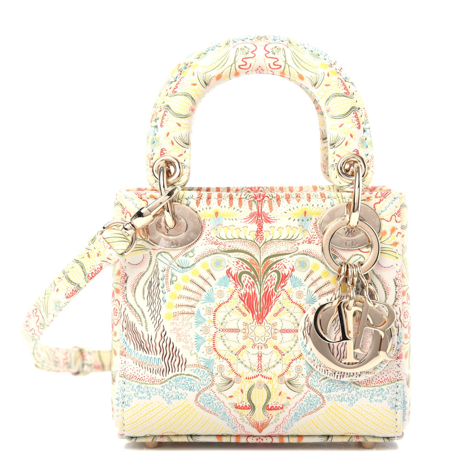 Christian Dior Calfskin Embroidered Mini Lady Dior White Multicolor 1 of 10